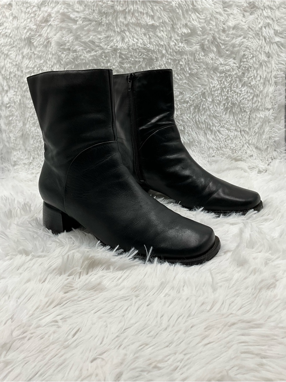 Nine & Co. Ankle Boots Size 9.5 Black Leather Ankle Boots with Block Heel